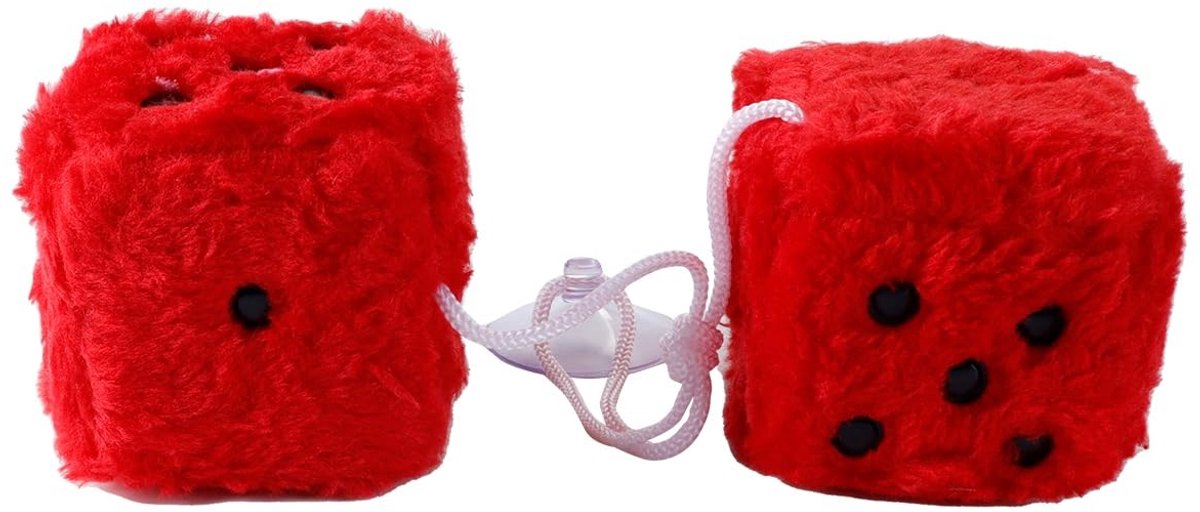 Dailygoods- Autospiegelhanger - Pluche Fuzzy Dobbelstenen - Rode Decoratie - Interieur Accessoire - 6 x 6 cm - Perfect voor Achteruitkijkspiegel - Autodecoratie