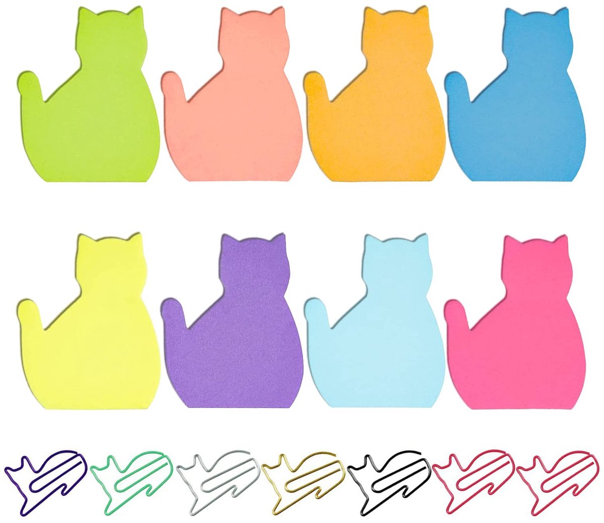 Dailygoods- Zelfklevende Notities 240 Vellen - Kattenvormige Notities - Gekleurde Kantoornotities - Paperclips - Oogbeschermend - Herbruikbaar - Notitieblok