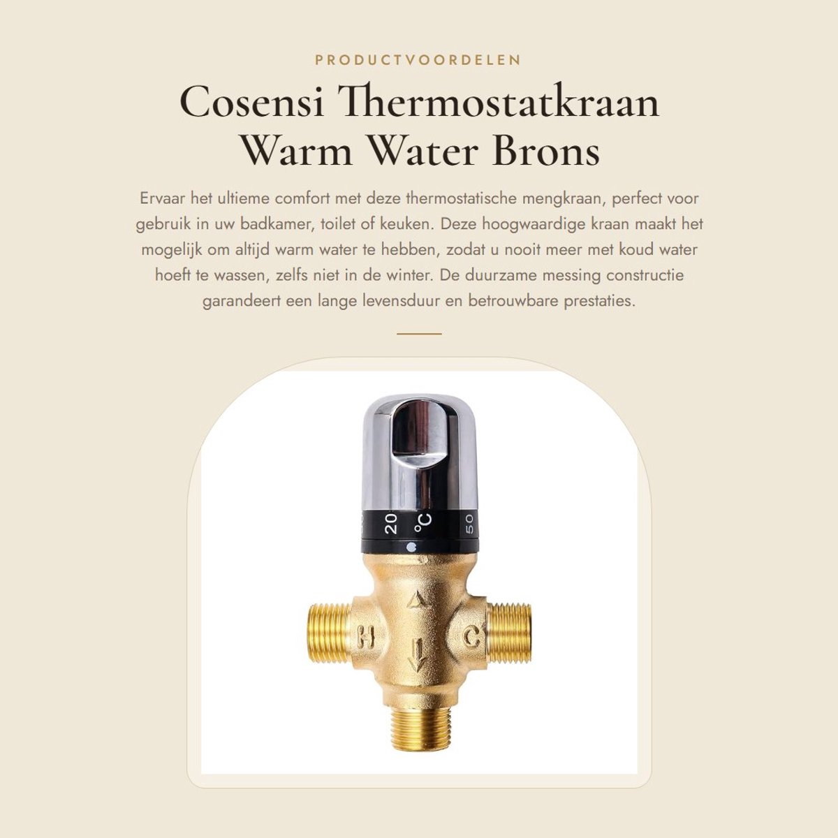 Dailygoods- Thermostaatkraan Hoogwaardige Messing - Mengkraan Douche - Douchekraan 12 cm - Thermostaatknop - Waterdicht - Geschikt voor Badkamer/Keuken