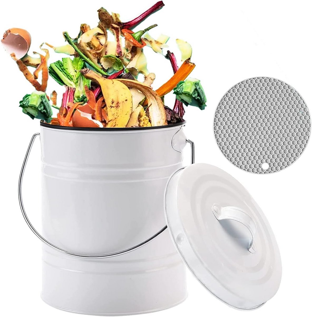 Keuken Compostbak - Voedselafval Bak - Afval Scheiden - Geur Absorberend Deksel - 38 Liter - Wit