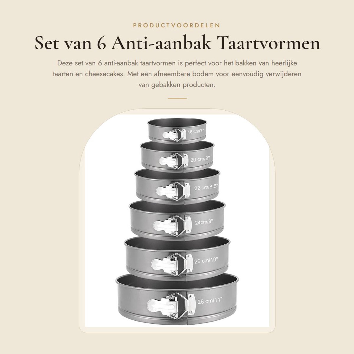Dailygoods- Taartvorm Set - 4/7/8/9/10/11 Inch - Anti-aanbak Ronde Bakvorm - Lekvrije Cheesecake Panlade - Afneembare Bodem - Hoge Kwaliteit - Bakblik