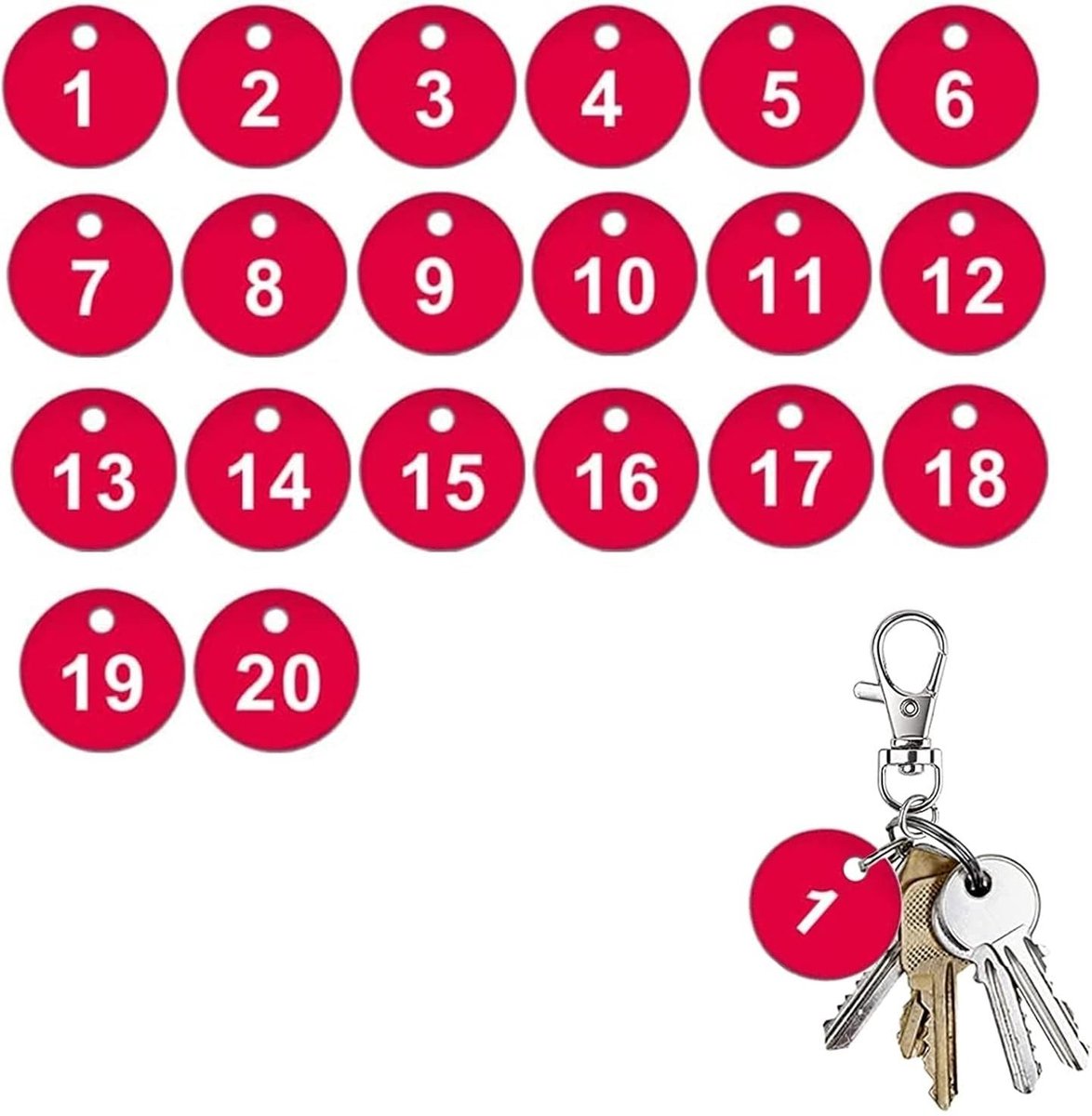 Dailygoods- Nummerplaatjes Rood - Genummerde Markeringen - Kunststof Sleutelhangers - Cijferhangers - Voor Hotels/Fitnessstudio's - Duurzaam ABS Materiaal - Identificatielabels