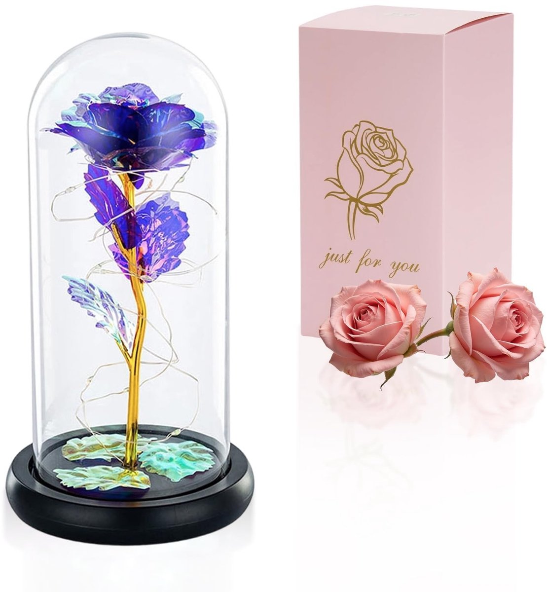 Dailygoods - Galaxy Rose - Eeuwige Kristal Roos - LED Verlichting - 22,1 cm - Cadeau voor Vriendin - Perfect voor Valentijnsdag en Verjaardag