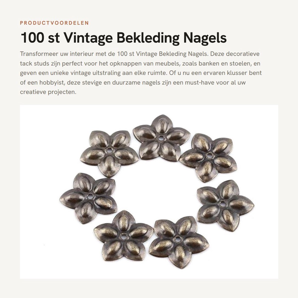 Dailygoods- Bekleding Nagels 100 Stuks - Vintage Brons - Decoratieve Tack - Meubels/Sofa - Stevig/IJzer - 6/14 mm Totale Lengte - Meubelspijkers