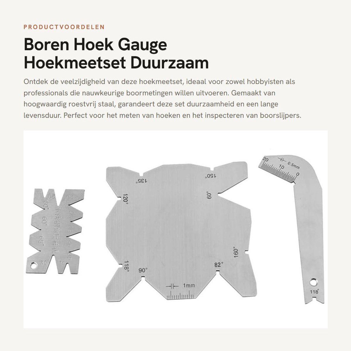 Dailygoods- Hoekmeter Set - 3 Stuks - Roestvrij Staal - Nauwkeurigheid ± 5° - Hoekmeting - Boorslijperinspectie - Inclusief Koffer - Hoekmeetset