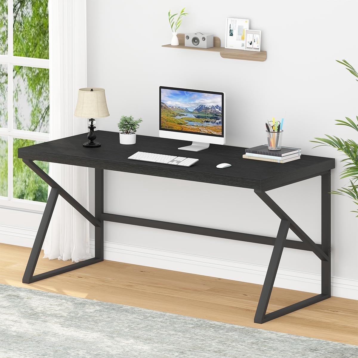 Computerbureau - Werktafel - Thuiswerken - Ruim werkoppervlak - 152 cm breed - Zwart