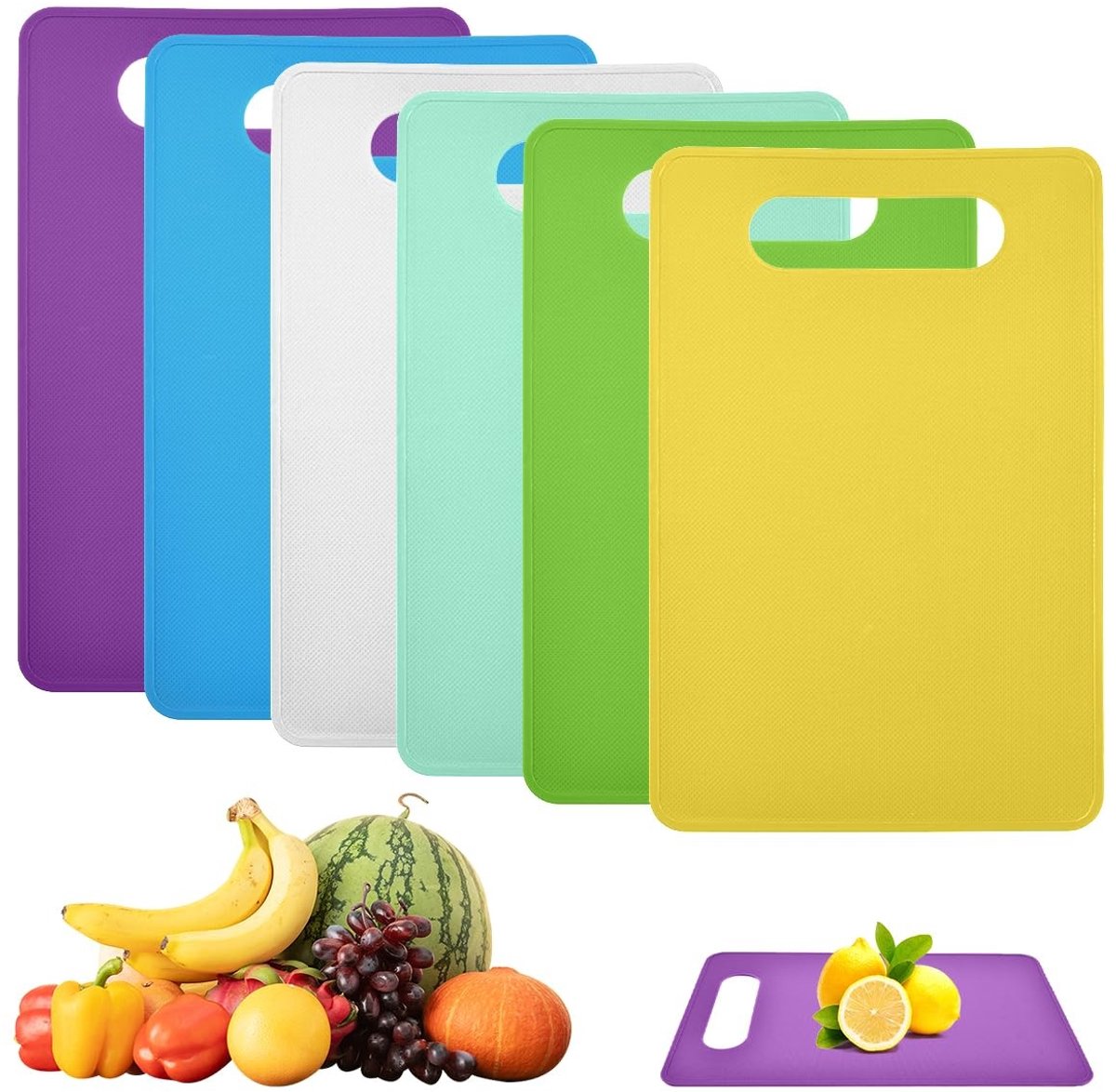 Dailygoods- Snijplanken Set - 6 Stuks Kunststof - Antislip - BPA-vrij - Antibacterieel - Vaatwasmachinebestendig - 29 x 19 cm - Snijplankset