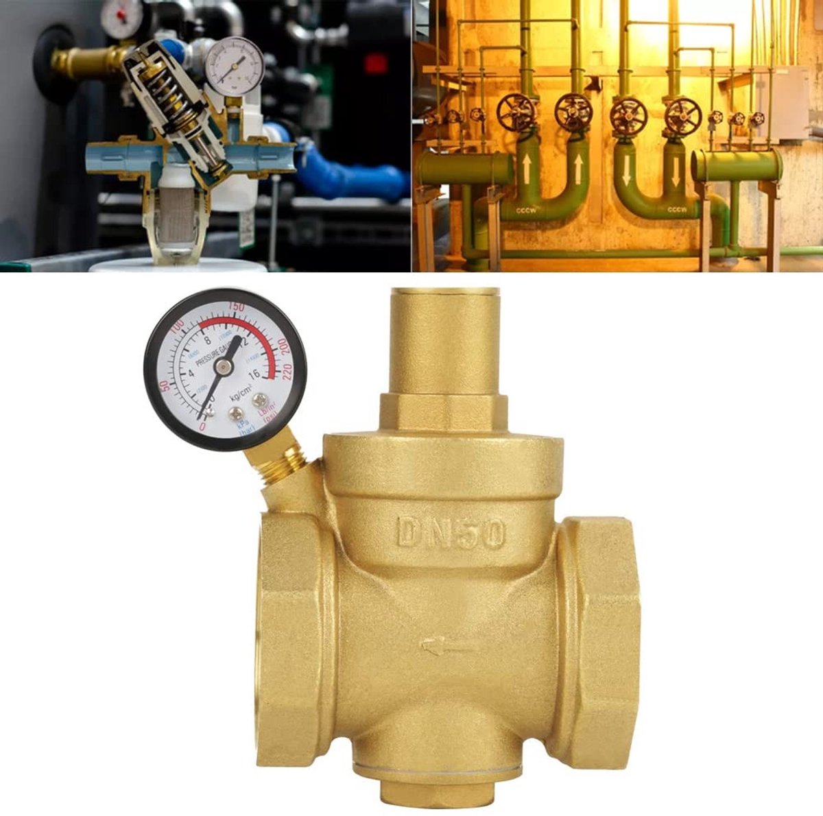 Dailygoods- Drukregelaar - Verstelbaar - DN50 - Waterdruk - Messing - Inclusief drukmeter - Hoogwaardige duurzaamheid - Waterdrukregelaar