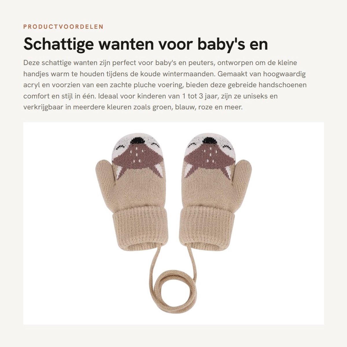 Dailygoods- Wanten voor Kinderen - Warme Gebreide Handschoenen - Fleece Binnenvoering - One Size 1-3 Jaar - Winter - Comfortabel en Zacht
