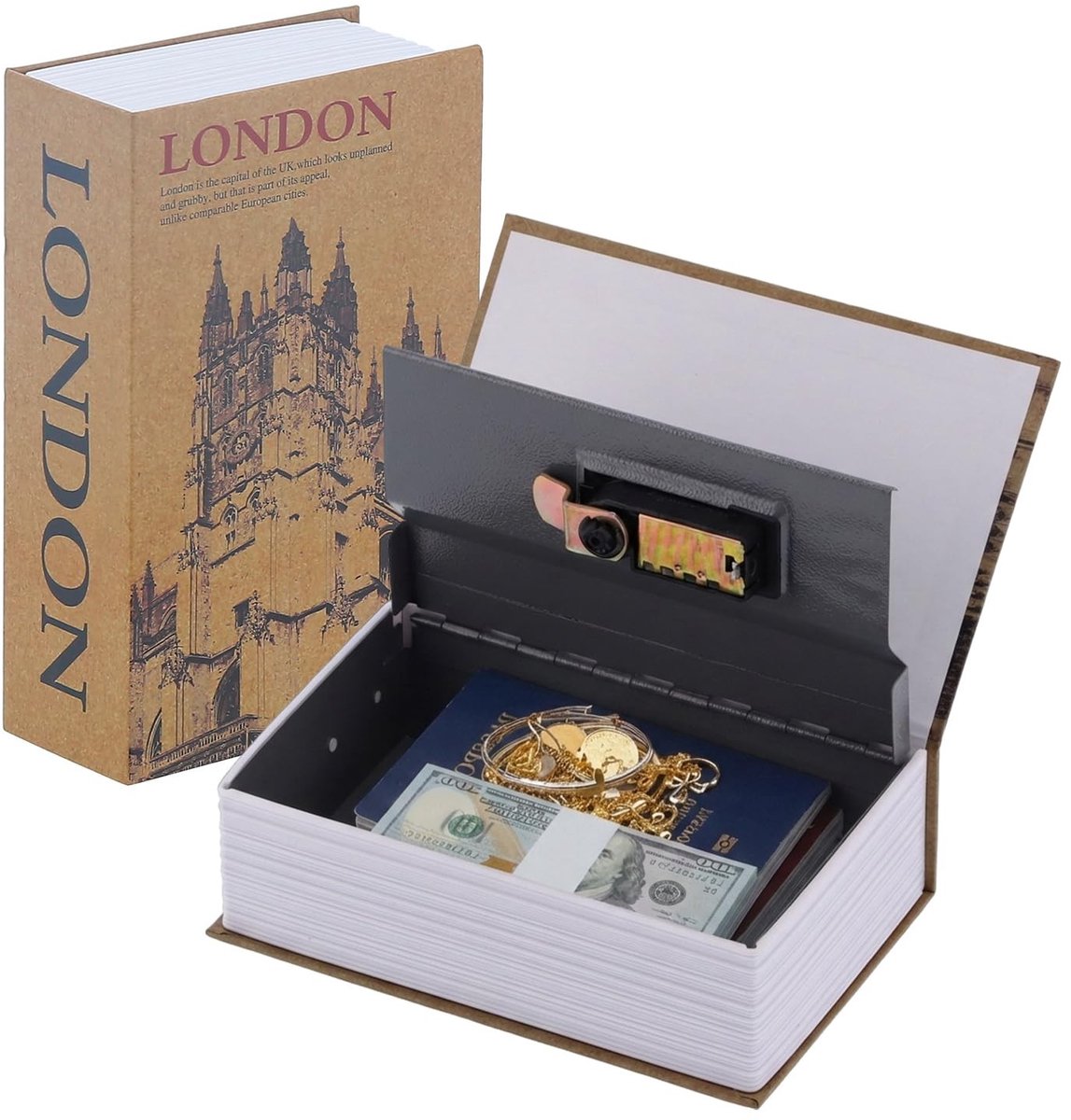 Dailygoods- Boek Kluis - Roestvrij Staal - Combinatieslot - 18 x 11,6 x 5,5 cm - Verstevigd Papier - Veilig voor Geld/Sieraden