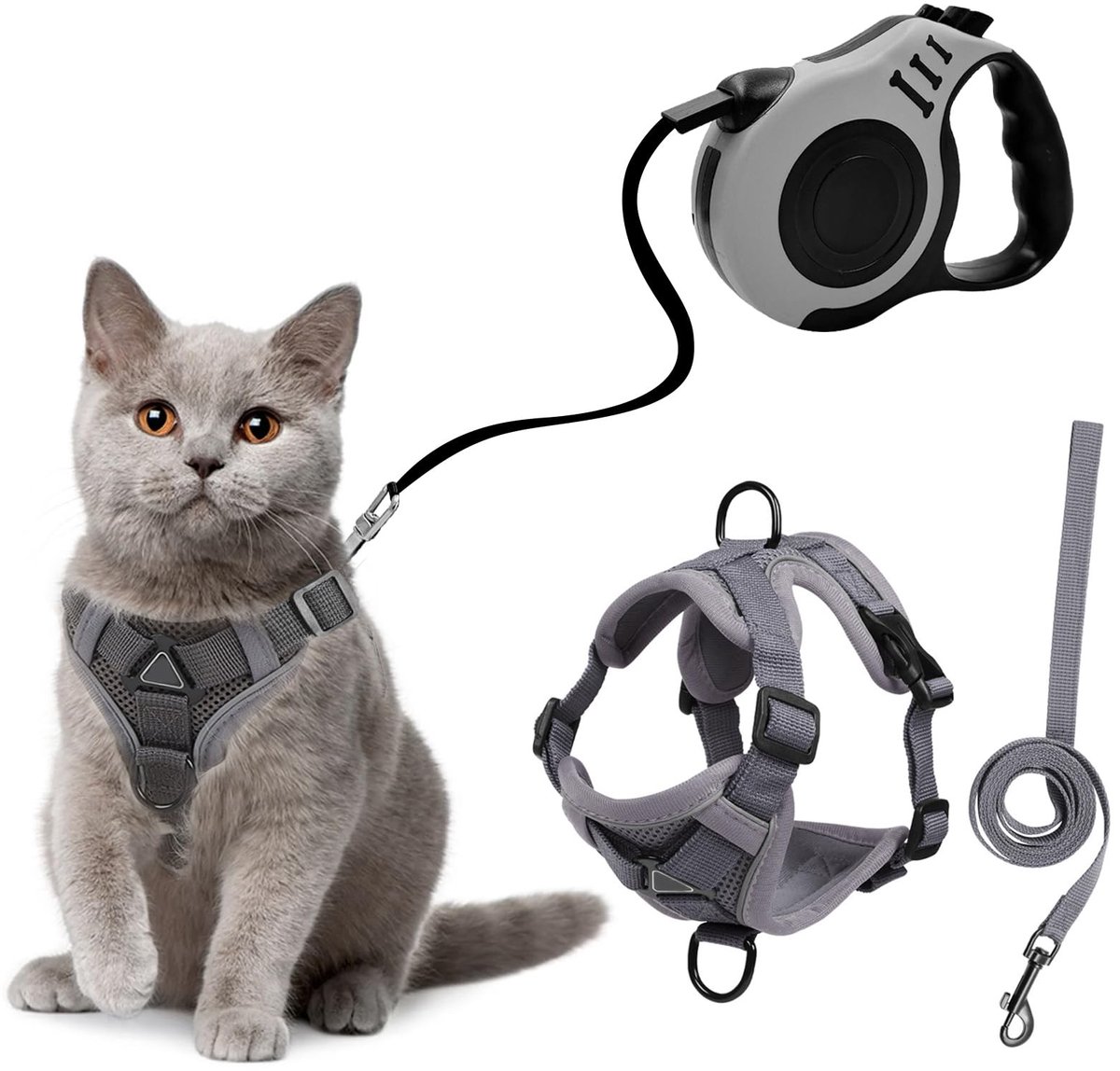 Dailygoods- Kattenharnas met uittrekbare lijn - Reflecterend - Zacht/ademend - Looplijn 150 cm - Kattenhalsband - Geschikt voor buitenwandelingen - Harnas