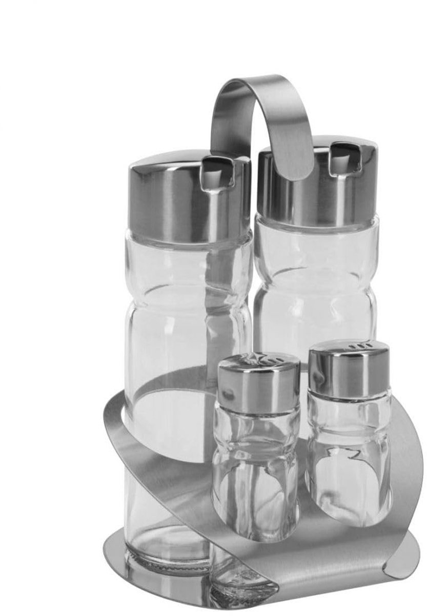 Dailygoods- Olie en Azijn Container Set - Glazen Dressing Containers - Set van 2 - Roestvrij Stalen Deksel - 240 ml Inhoud - Antislip Basis