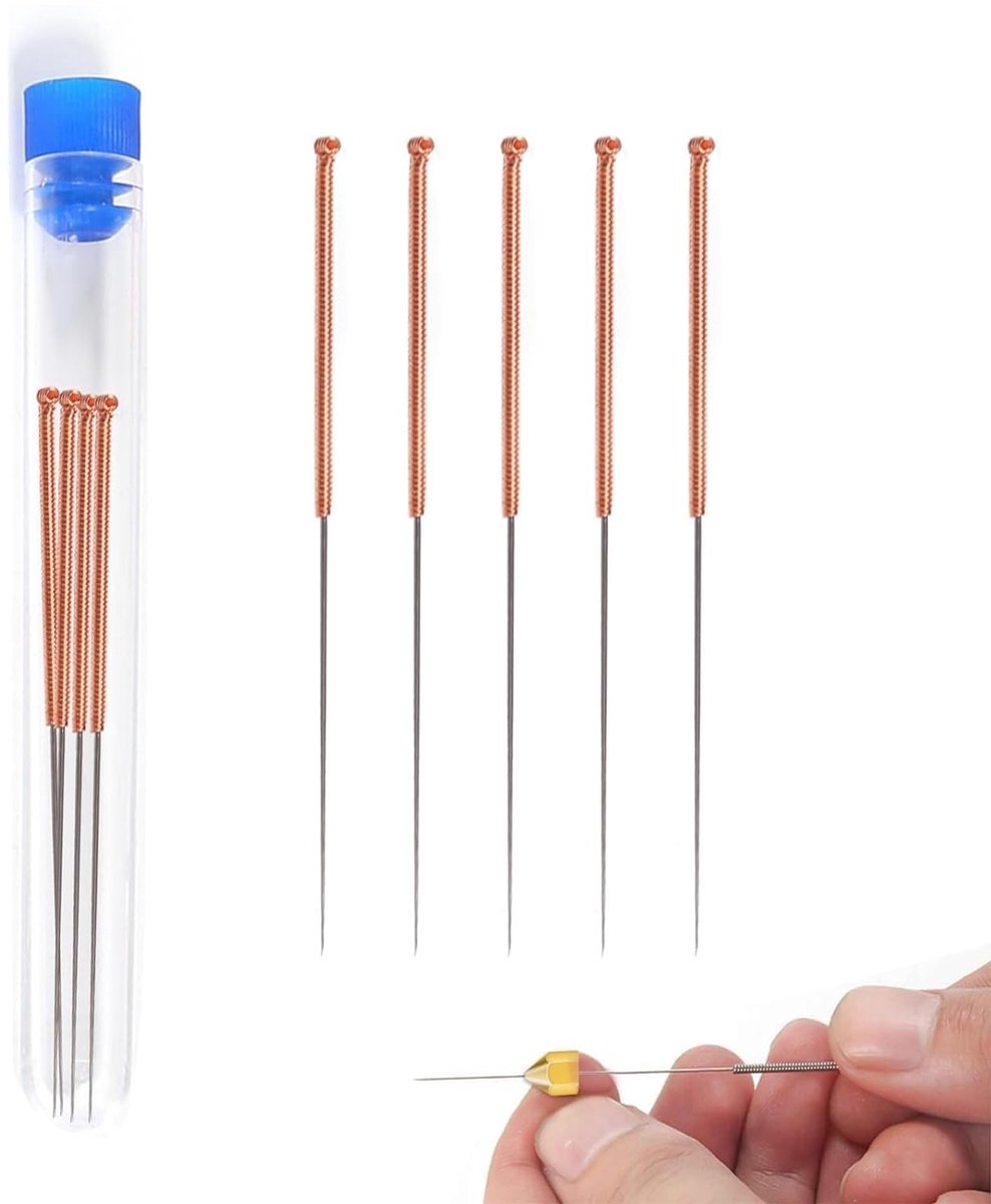 Dailygoods- Printermondstuk Reinigingsset 5 Stuks - Reinigingsnaalden 0,6 mm - Onderhoudsset - Roestvrij Staal - Duurzaam - Eenvoudig in Gebruik