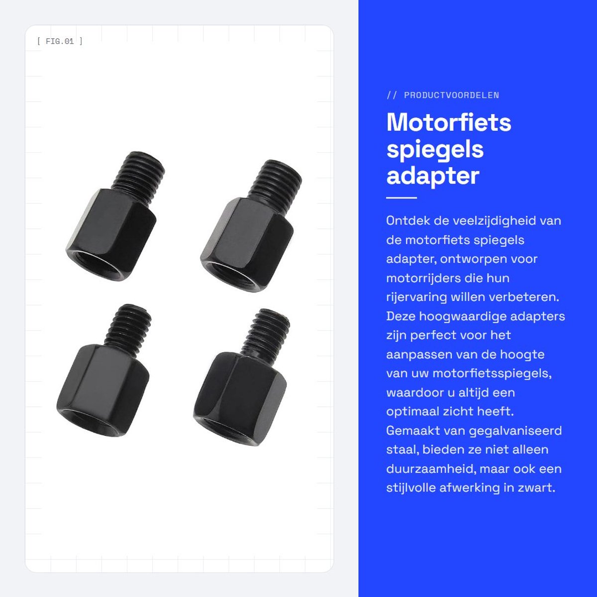 Dailygoods - Motorfiets spiegels adapter - Hoogteverstelling - Gegalvaniseerd staal - Zwart - Spiegelverhoger - Universele motorfiets accessoires
