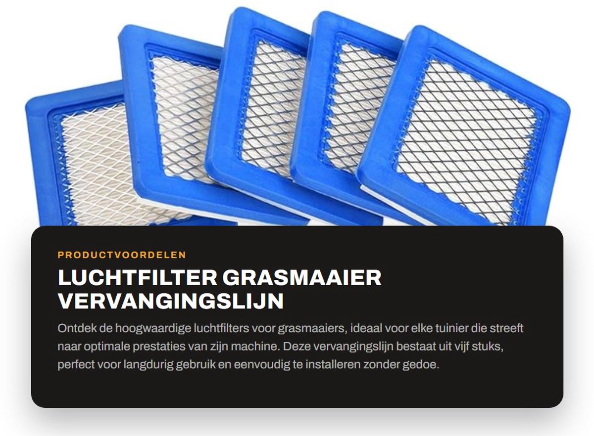 Dailygoods- Luchtfilter Hoogwaardige Vervangingsset - 5 Stuks - Eenvoudige Installatie - Geschikt voor 491588/491588S/399959 - Afmetingen 13,2 x 11,3 x 2 cm - Hoge Kwaliteit - Grasmaaierfilter