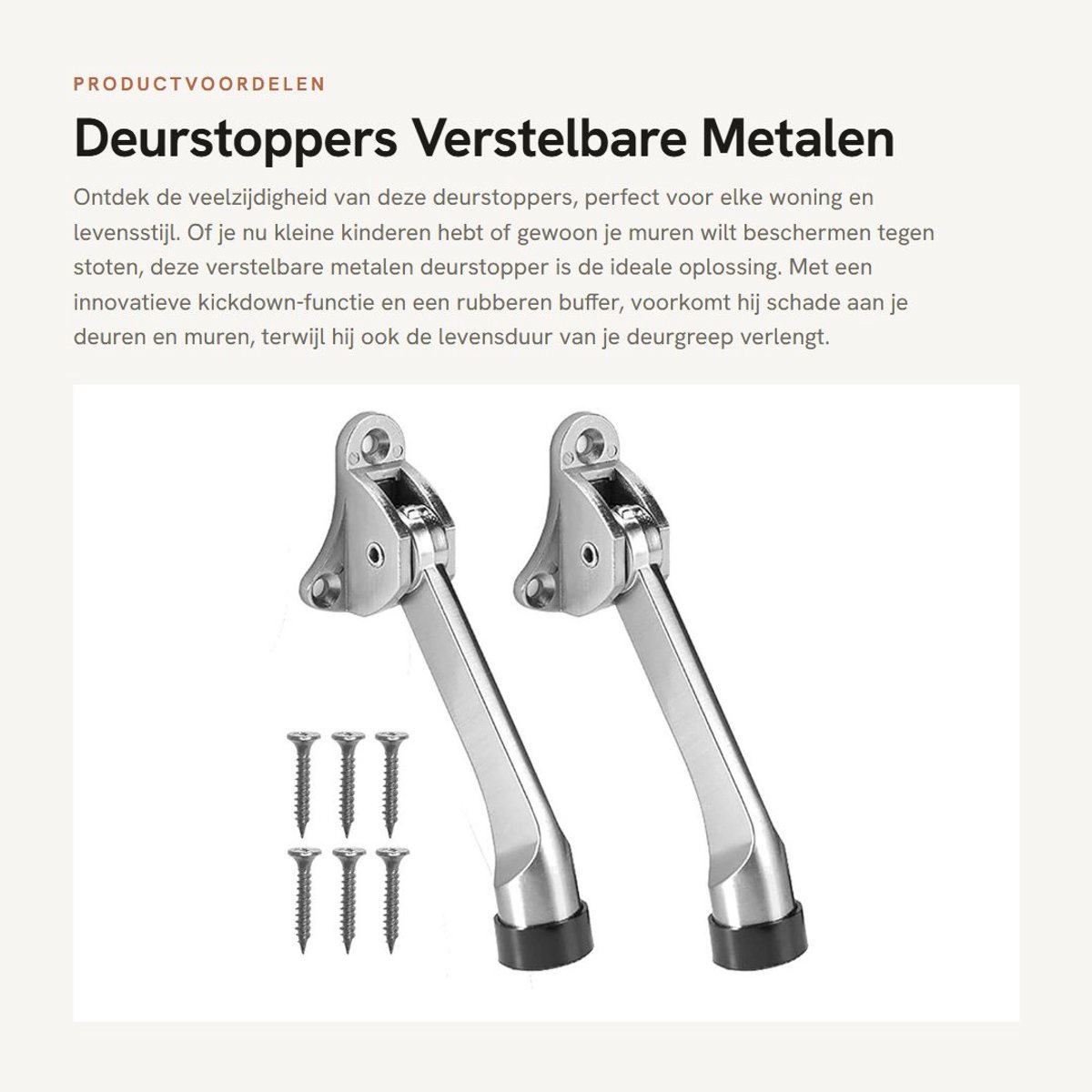 Dailygoods- Deurstopper - Verstelbaar - Deurstoppers voor binnen/buiten - Zinklegering - Rubber buffer - Soft-lock design - Bescherming tegen schade - Deurbuffer