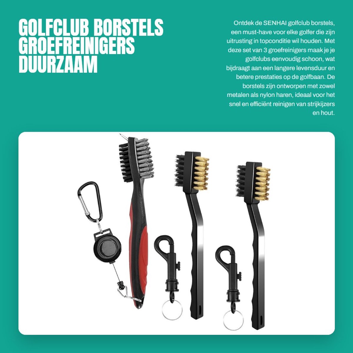 Dailygoods- Golfclubborstel 3-in-1 - Groefreiniger - Metalen/Nylon Borstel - Spike-Reinigingsgereedschap - Intrekbare Karabijnhaak - Voor Betere Backspin - Golfborstel