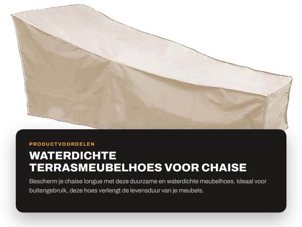 Dailygoods- Terrasmeubelhoes Waterdicht - Weerbestendig - Chaise Lounge - 208 x 76 x 41 cm - Polyester Taft - Inclusief Opbergtas - Lounge Chair Cover