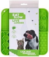 Eat Slow Live Longer Likmat – 21 x 21 cm – Vierkant – Snuffelmat – Anti-schrok Mat – Slowfeeder – Afleiding – Honden en Katten - 100% Siliconen – Vaatwasserbestendig – Voerpuzzel Kat - Groen