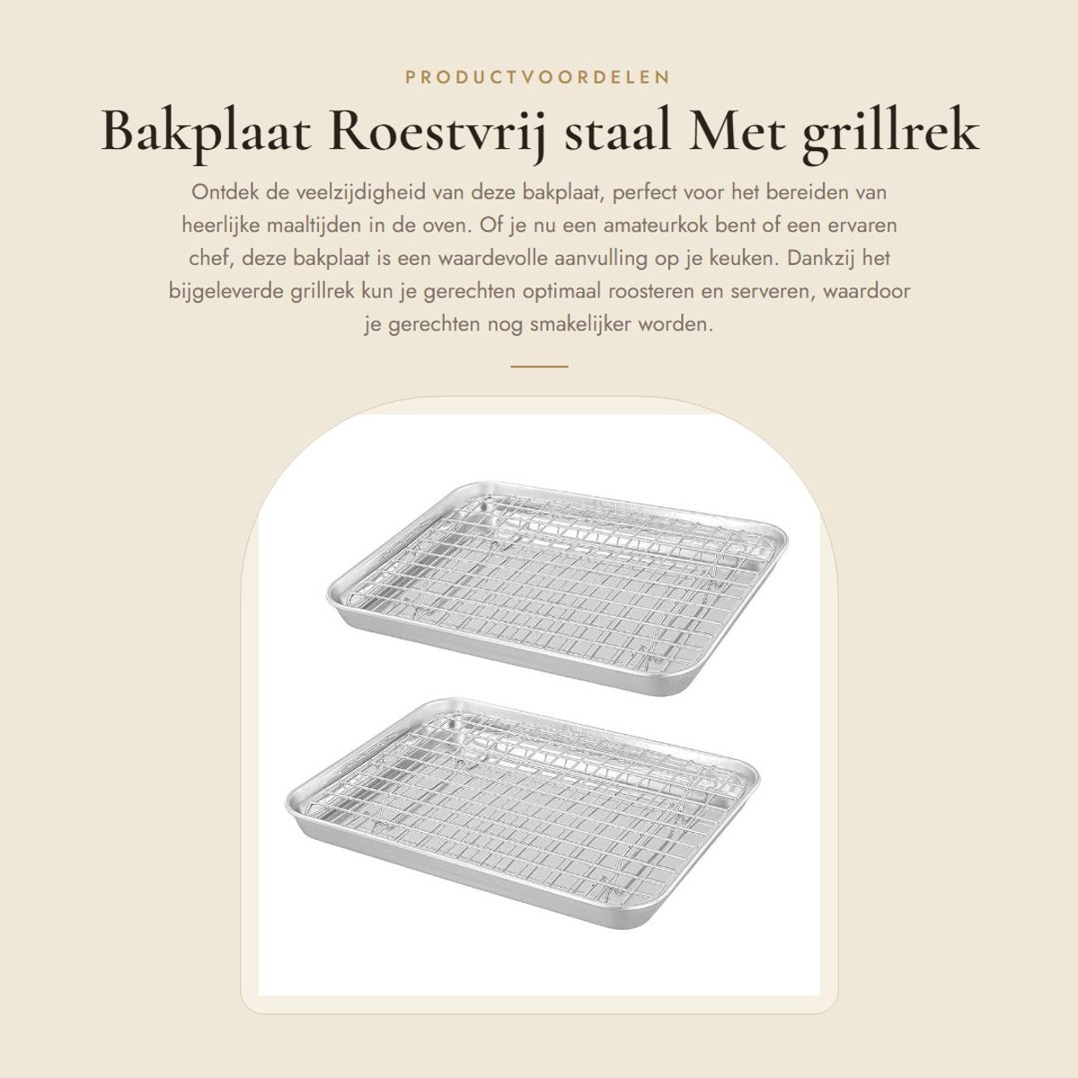 Dailygoods- Bakplaat 25x20x3 cm - Roestvrijstalen Bakplaat - Bakplaat met Draadrek - Bakplaat voor Oven - Set van 4 - Geschikt voor Koken en Serveren - Ovenplaat