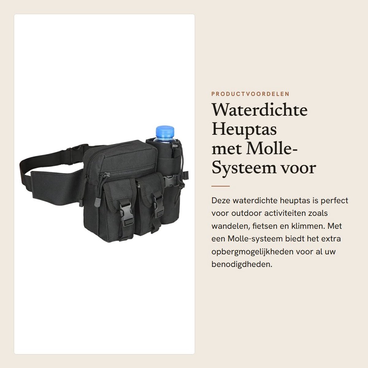 Dailygoods- Heuptas Waterdicht - Heuptasje Dames/Heren - Heuptas Wandelen - Molle-systeem - Schouderbanden Versterkt - Scheurvast Oxford-doek
