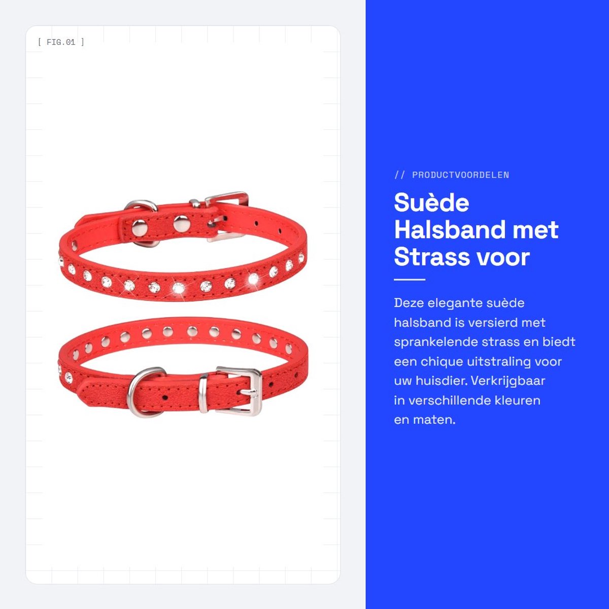 Dailygoods- Halsband Suède Leer - Strass Kristallen - Verstelbaar - Klein/Middelgroot - Bling Diamanten - 100% Nieuw - Hondentuig
