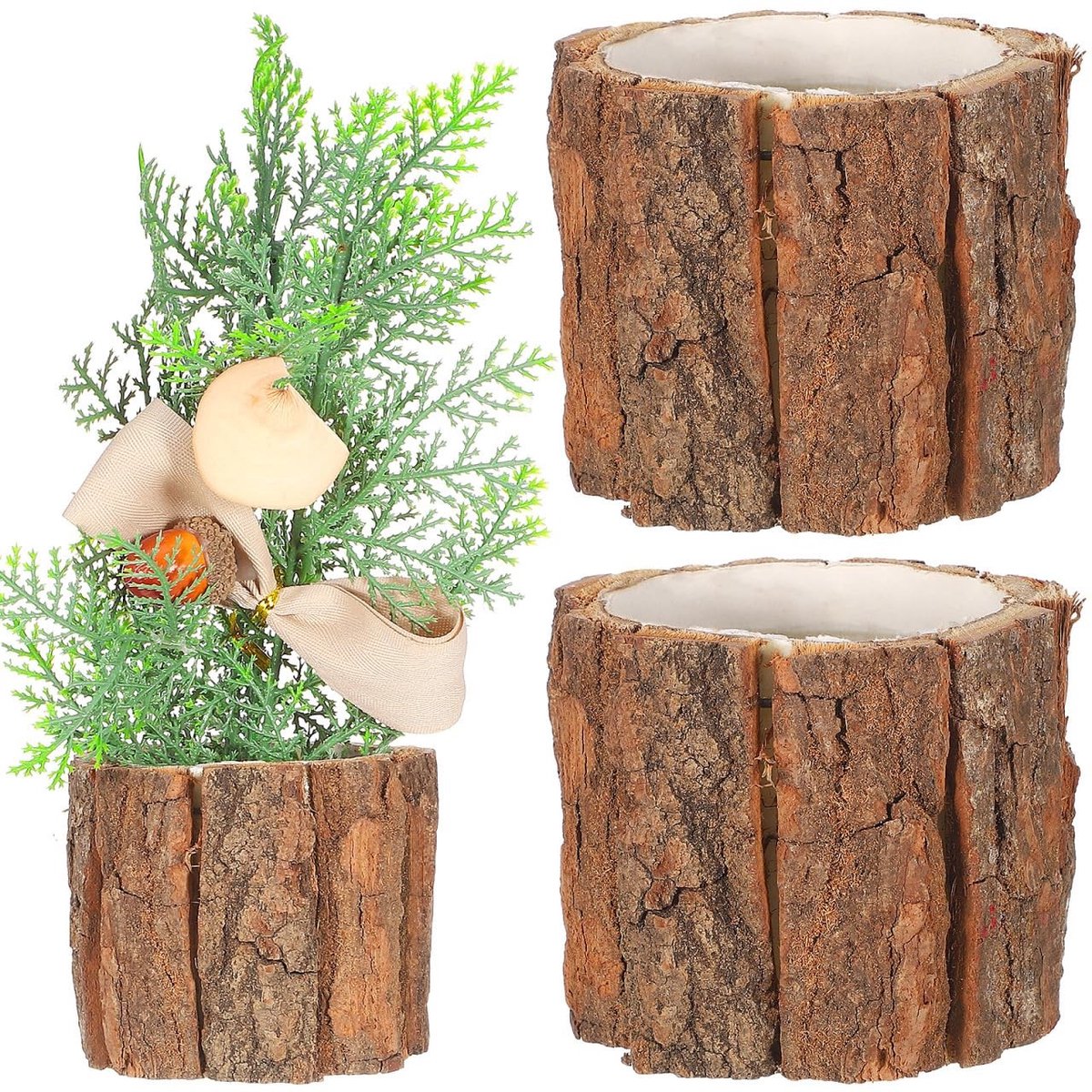 Dailygoods- Bloembakken 3 Stuks - Houten Vaas - Geschikt voor Binnen - Decoratie voor Bureaus - Afmetingen 9x9x8 cm - Duurzaam Hout - Bloempot