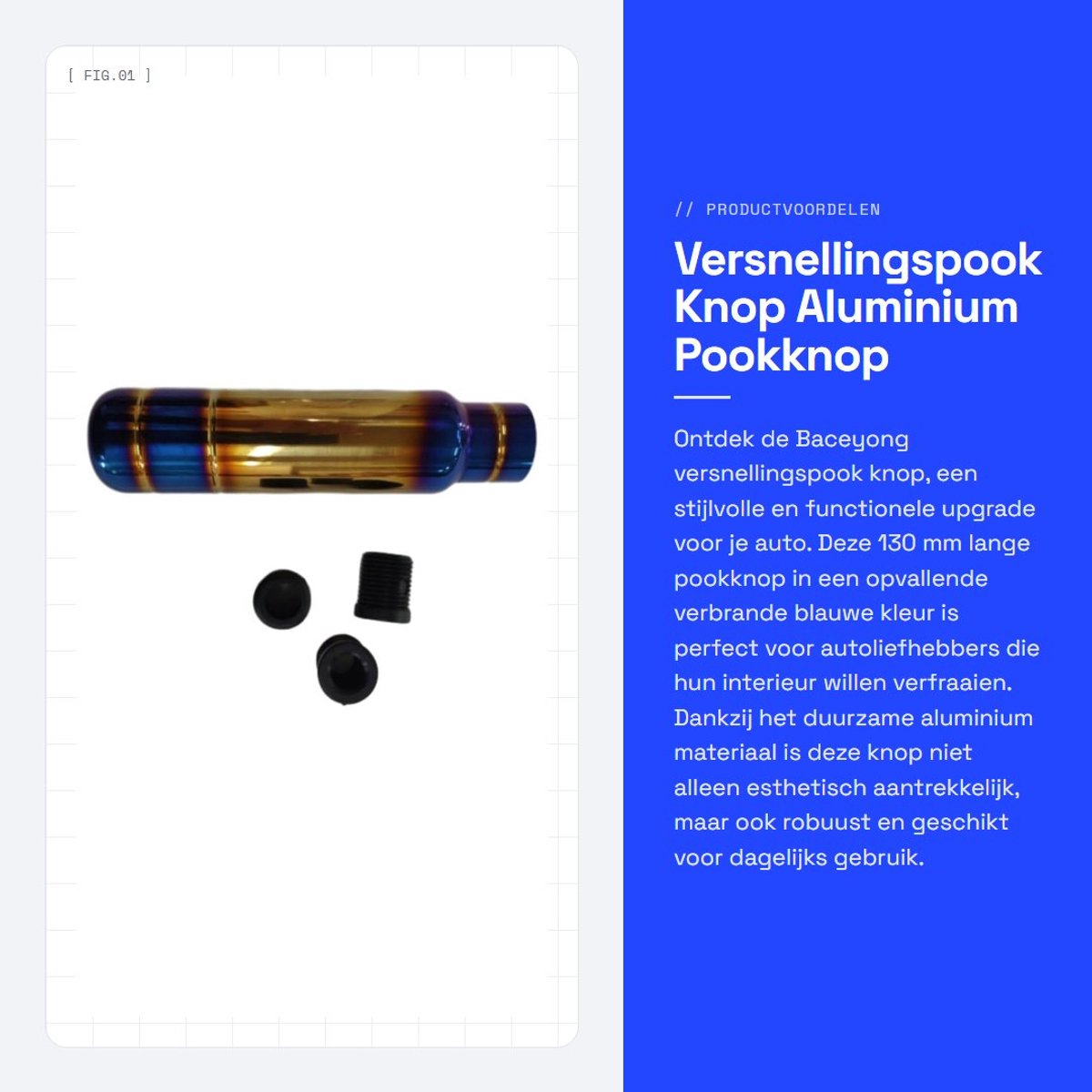 Dailygoods- Pookknop 130 MM Aluminium - Universeel - Versnellingspook - Pookknop Cover - Inclusief 3 Adapters - Efficiënte Installatie