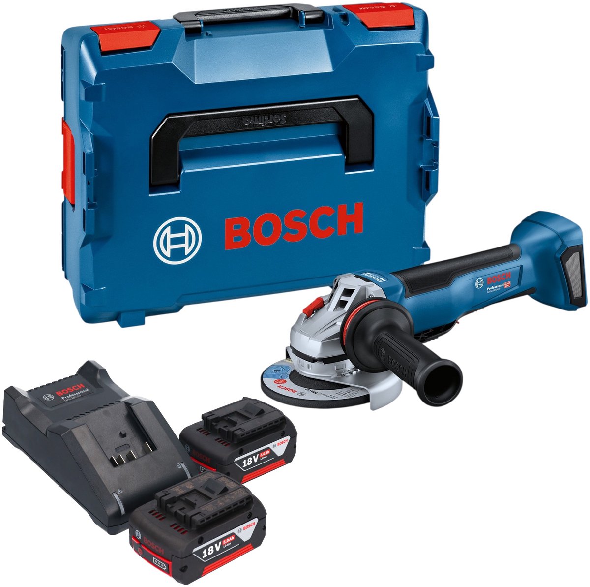 Bosch GWS 18V-10 P Professional accu-haakse slijper 18 V 125 mm borstelloos + 2x accu 5,0 Ah + oplader + L-Boxx