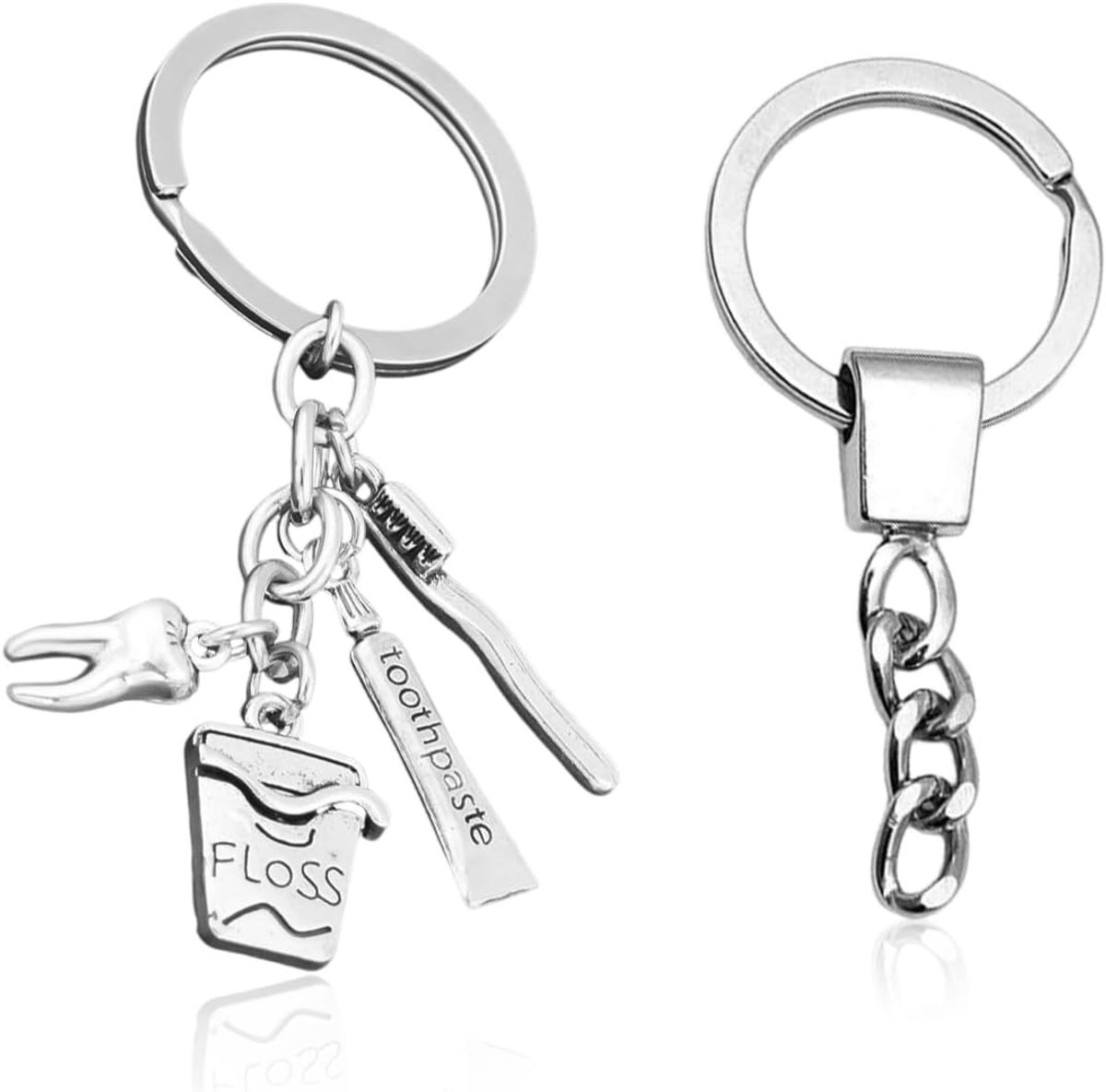 Dailygoods- Tandenborstel Sleutelhanger - Gepersonaliseerde Sleuteldecoratie - Zinklegering - Cadeau voor Tandarts - 9,1 cm - Zilverkleurig