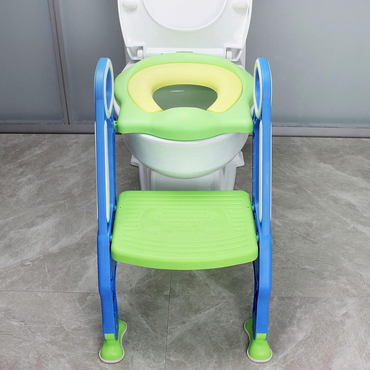 Kinder Toiletbril - Zindelijkheidstrainer Trapje - Zelfstandig Toilet Gebruik - Verstelbare Hoogte - 38-42 cm - Groen Blauw