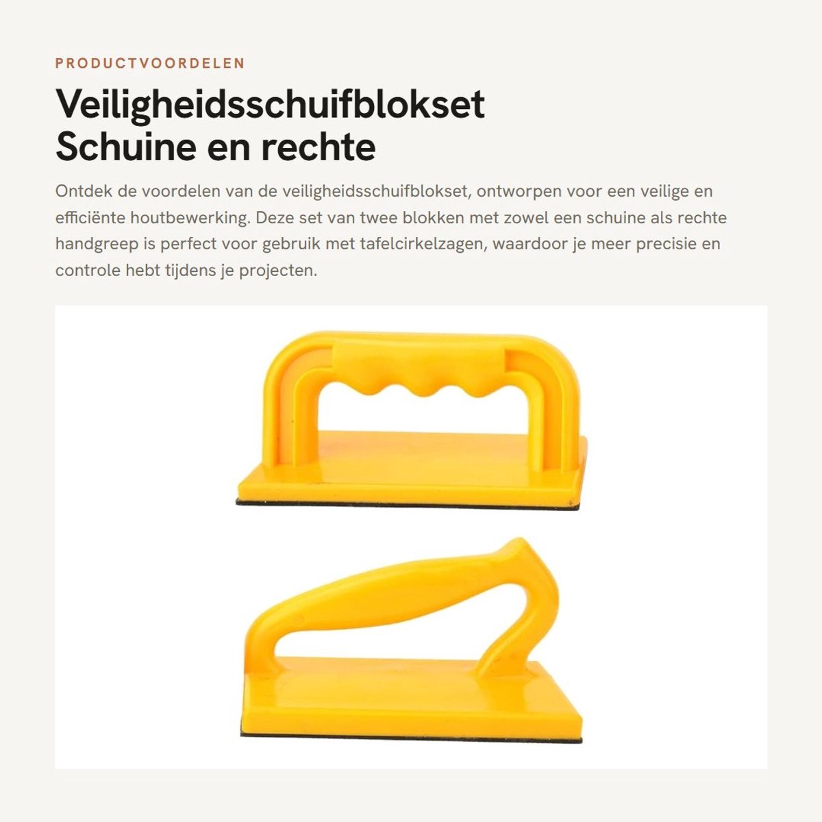 Dailygoods- Veiligheidsschuifblokset 2 Stuks - Antislip - Rubber Zolen - Houtbewerking - Schuine/Rechte Handgreep - Afwasbaar met Warm Water - Zaagblok