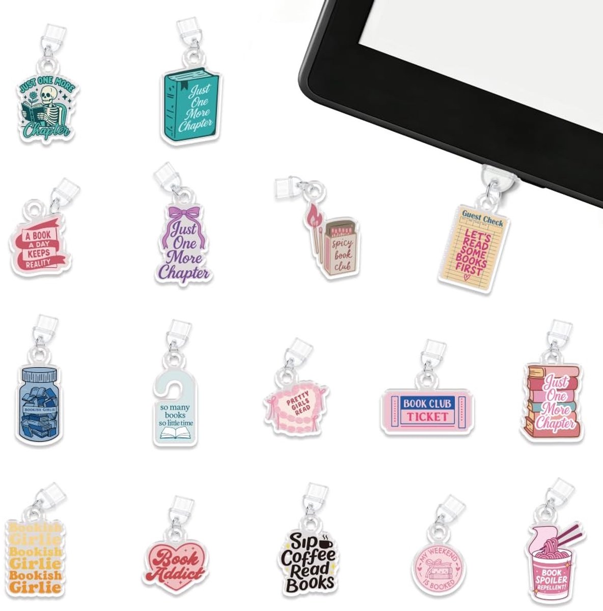 Dailygoods - Set van 16 Acryl Charms voor E-Readers