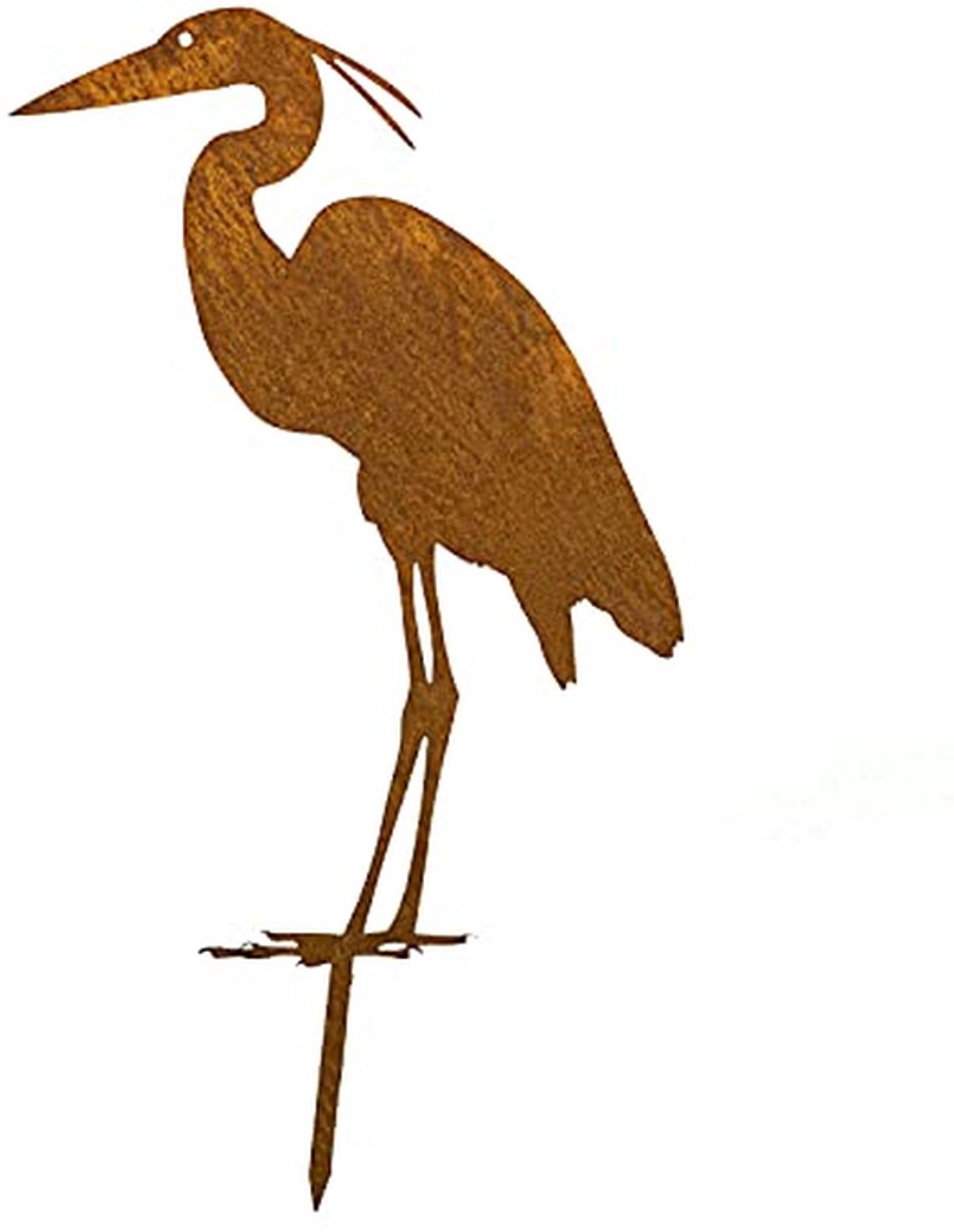 Roestvrijstalen Reiger - Tuindecoratie Beeld - Tuin Verfraaien - Cortenstaal Ontwerp - 52 cm Hoog - Roestbruin