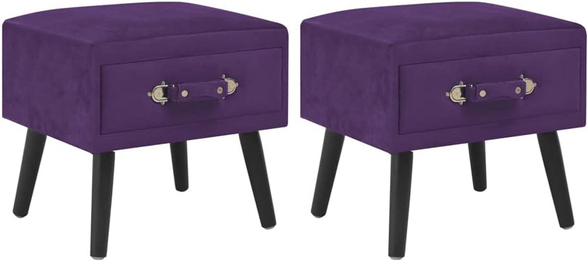 Nachtkastjes Fluweel - Bedkastjes Set - Opbergen Slaapkamer - Massief Grenenhout - 40x35x40 cm - Donkerpaars