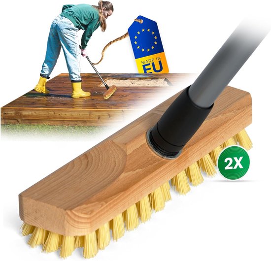 Set van 2 Houten Vloerwissers met Kunststof Borstels en Uitschuifbare Steel van Merkloos	 — afbeelding 4