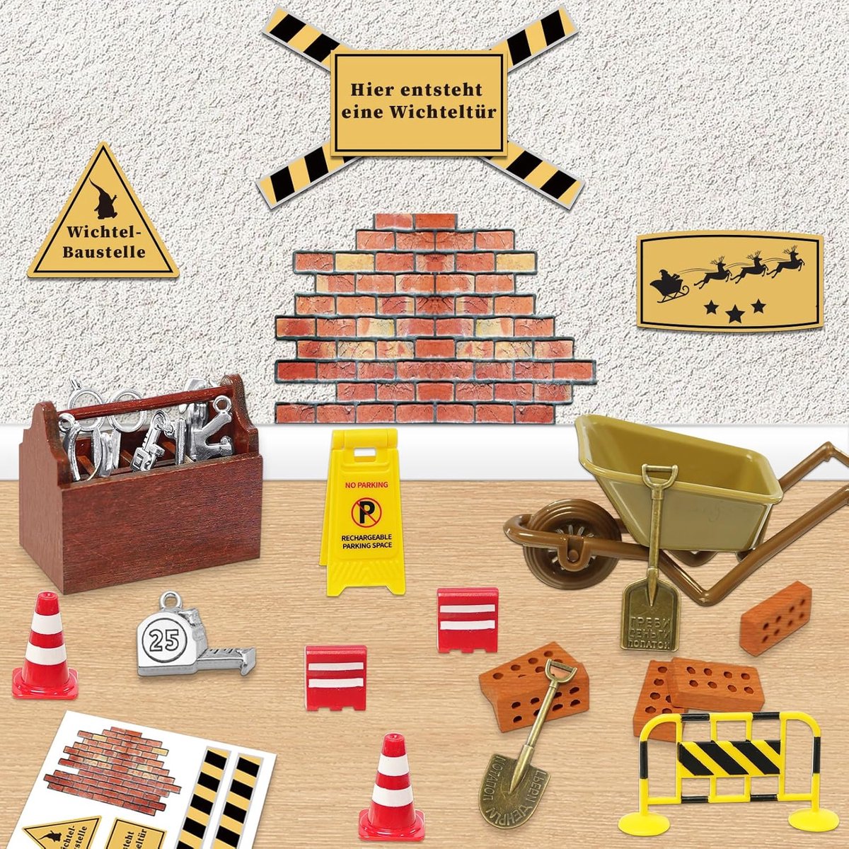 Kabouter gereedschap - Miniatuur bouwplaats - Poppenhuis decoratie - 23 Delige set - Schaal 1:12 - Meerdere kleuren