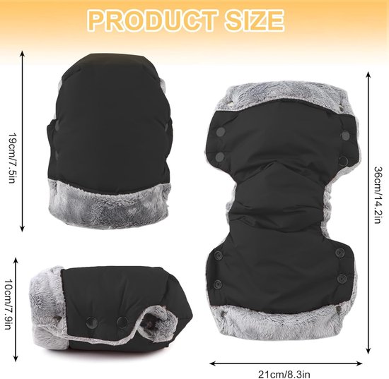 Kinderwagen Handwarmers - Mouwen Pram - Winterse Wandelingen - Waterdicht Winddicht - Universele Maat - Zwart — afbeelding 5