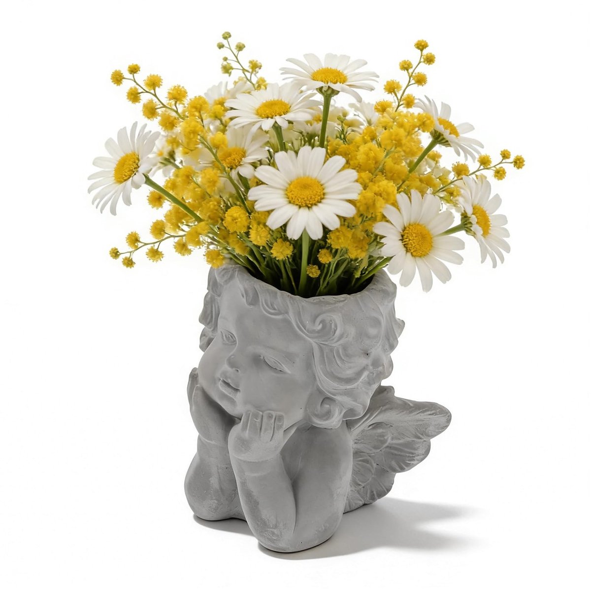 Dailygoods- Plantenpot Engelenkop - Bloempot Cement - Bloemenhouder Vaas - Decoratie Woonkamer - Tuin Ornament - Geschikt voor Vetplanten