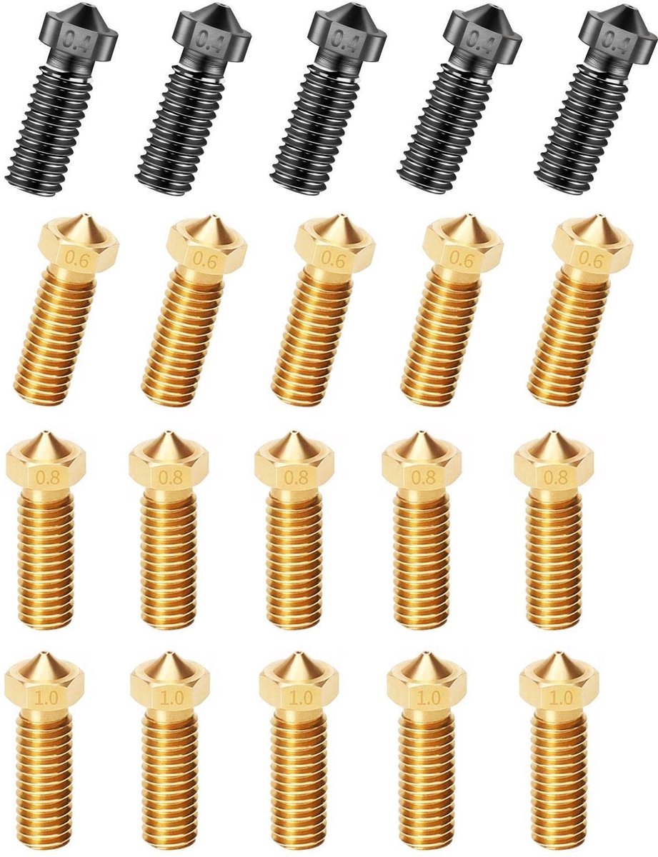 Dailygoods- Düse 20 Stuks - Gehard Staal - M6 - 0,4MM/0,6MM/0,8MM/1,0MM - Druckkopf - Compatibel met 3D-Drucker - 3D-printerdüse
