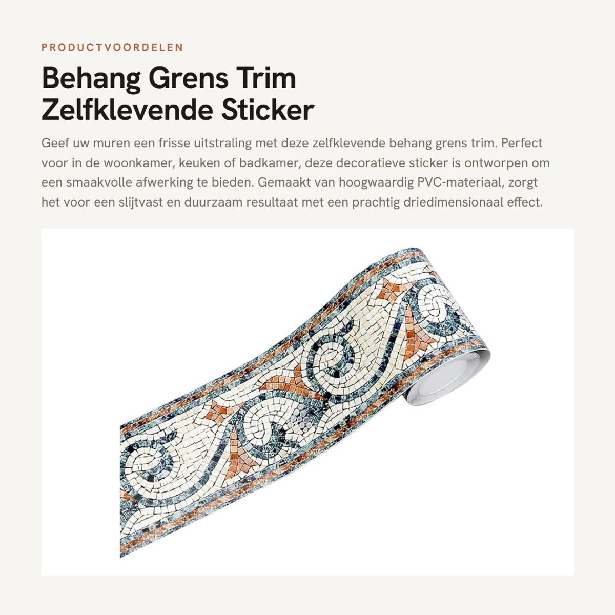 Dailygoods- Behang Grens Zelfklevend - Decoratie Woonkamer/Keuken - PVC Materiaal - 2 Rollen - 10x500cm - Slijtvast en Duurzaam - Wanddecoratie
