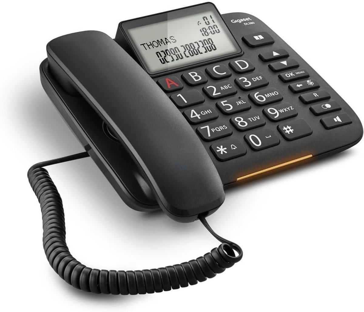 Vaste Telefoon - Huistelefoon Desktop - Thuis Bellen - Extra Grote Knoppen - Groot Display - Zwart