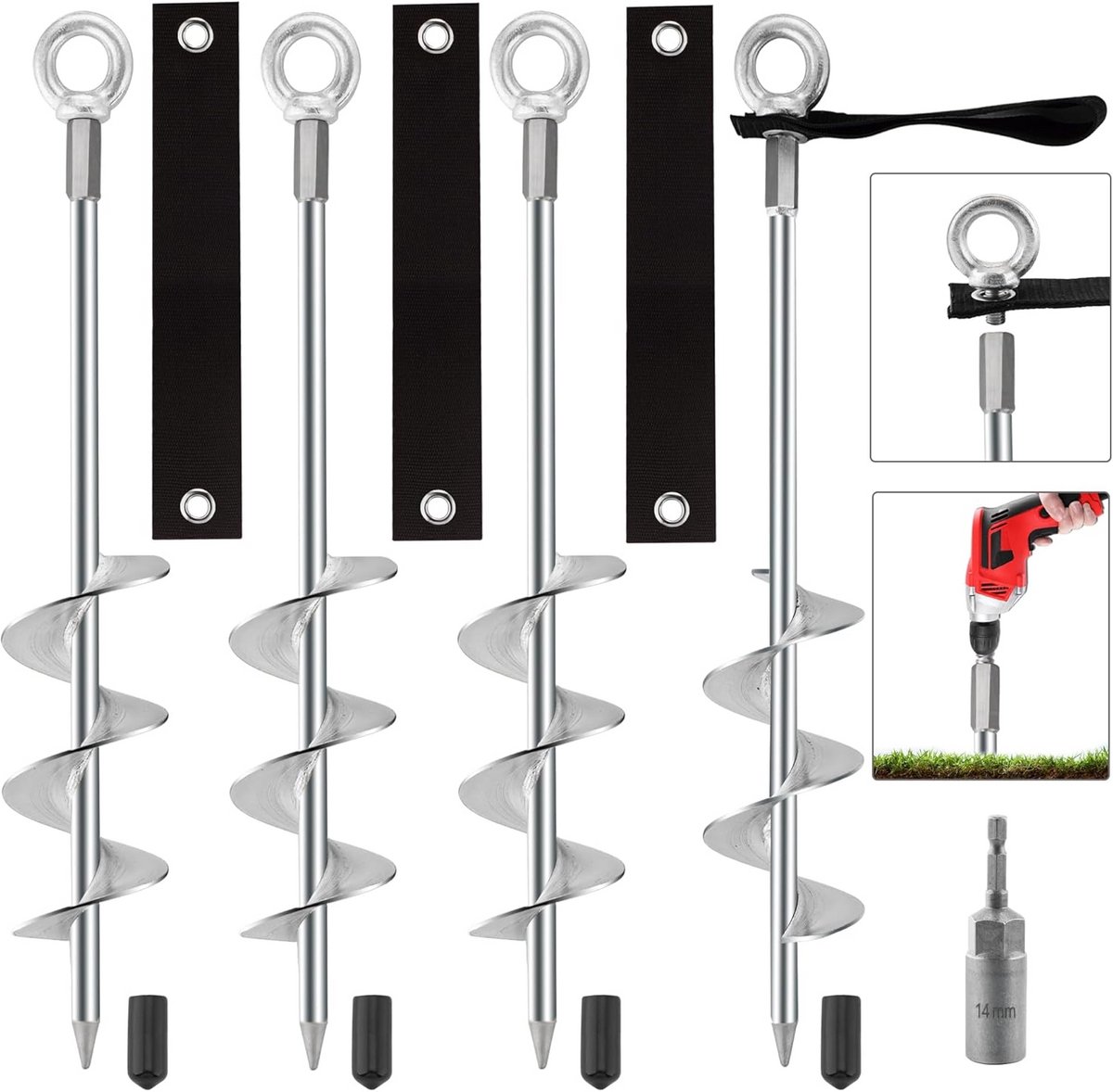 Grondankers set - Haringen haringen - Buiten stabiliseren - Versterkte lassen - 4 stuks - Zilver