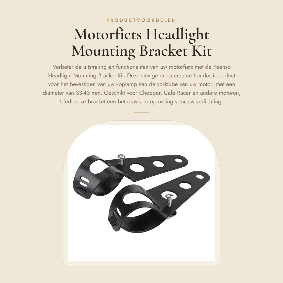 Dailygoods- Koplampbeugel - Geschikt voor 33-43 mm - Hoogwaardig Smeedijzer - Schokbestendig - Duurzaam - Voor Chopper/Cafe Racer - Motorcycle Bracket