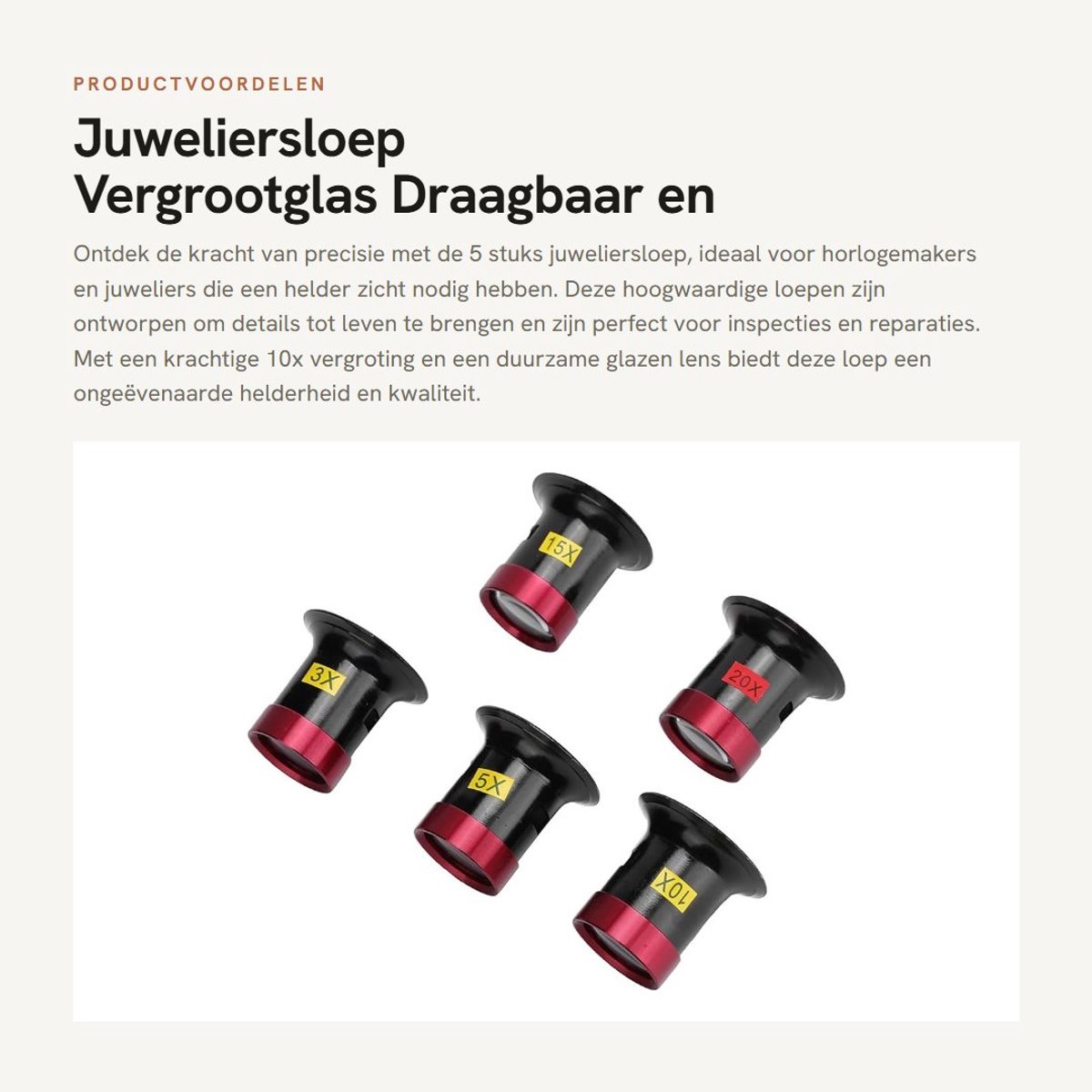 Dailygoods- Juweliersloep 10x - Vergrootglas - Draagbaar - Monoculair - Aluminiumlegering - 5 Stuks