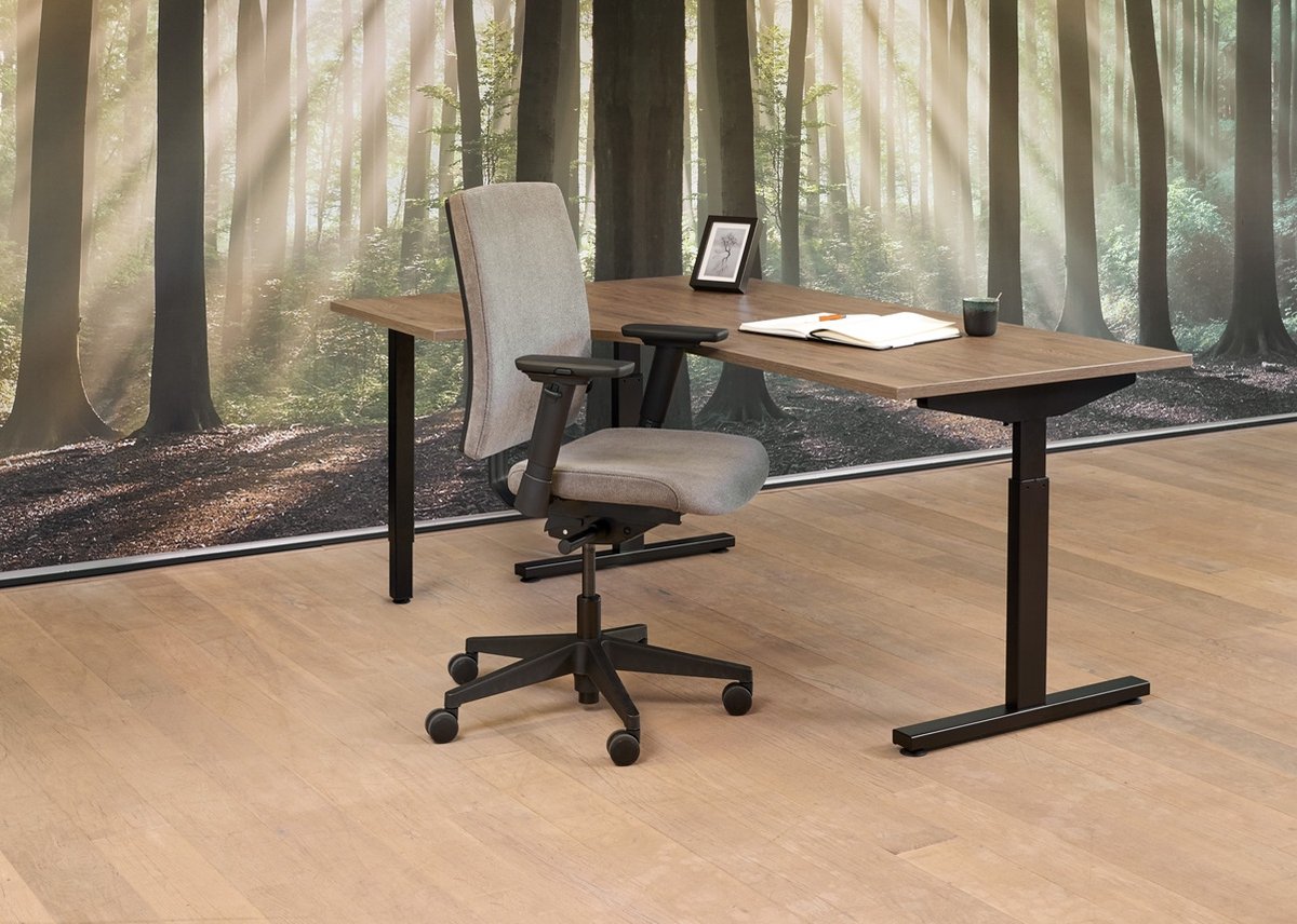 HHV | Hoekbureau Easy Links 180x120cm | Kleurblad: Beuken| Framekleur: Antraciet (RAL 7016)