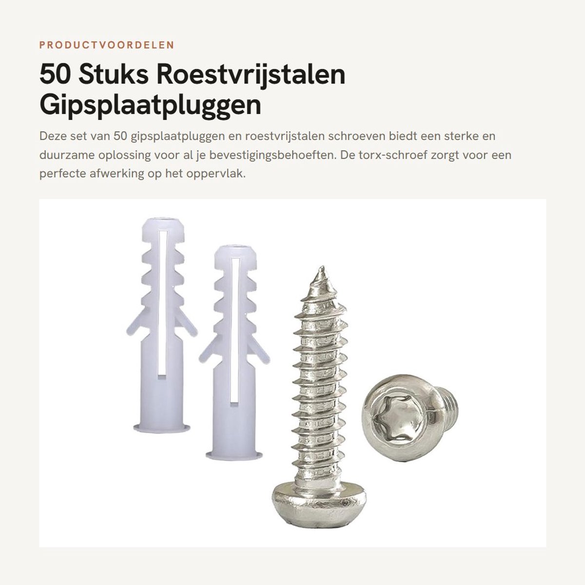 Dailygoods - 50 Stuks Roestvrijstalen Gipsplaatpluggen met Schroeven