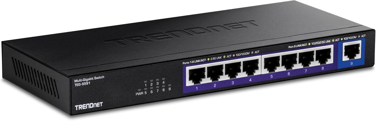 Netwerk Switch - Gigabit Hub - Netwerk Uitbreiding - 2.5G en 10G Poorten - 9 Poorten - Zwart