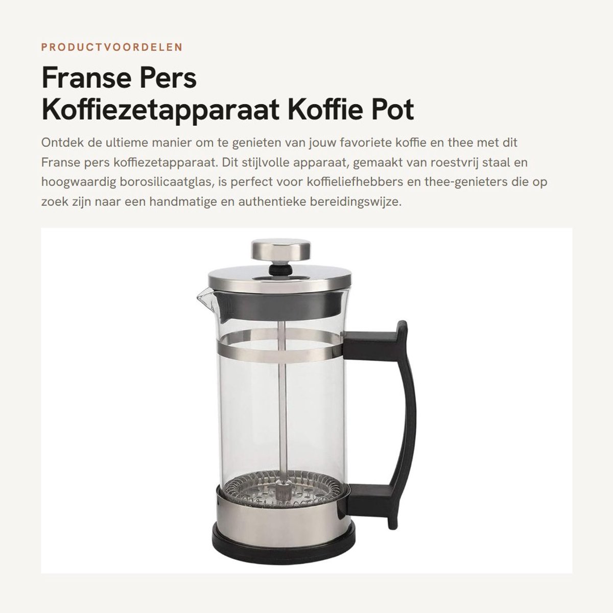 Dailygoods- Franse Pers Koffiezetapparaat - Roestvrij Staal - Hoog Borosilicaatglas - Dubbele Filtratie - Compact 11x7,2x16,3 cm - Huishoudelijk Gebruik