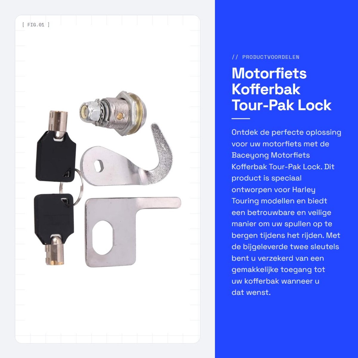 Dailygoods- Kofferbak Slot - Motorfiets Tour-Pak Lock - 2 Sleutels - Compatibel met Harley Touring - Onderdeelnummer 53194-07 - Montage Touring Modellen